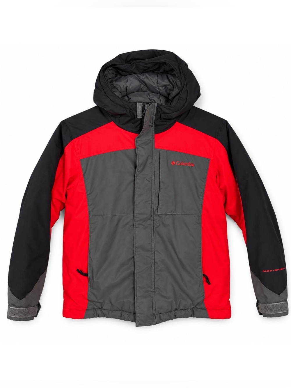 Columbia Red Black & Gray Hooded Waterproof Omni-Shield Winter Coat Kids 14/16